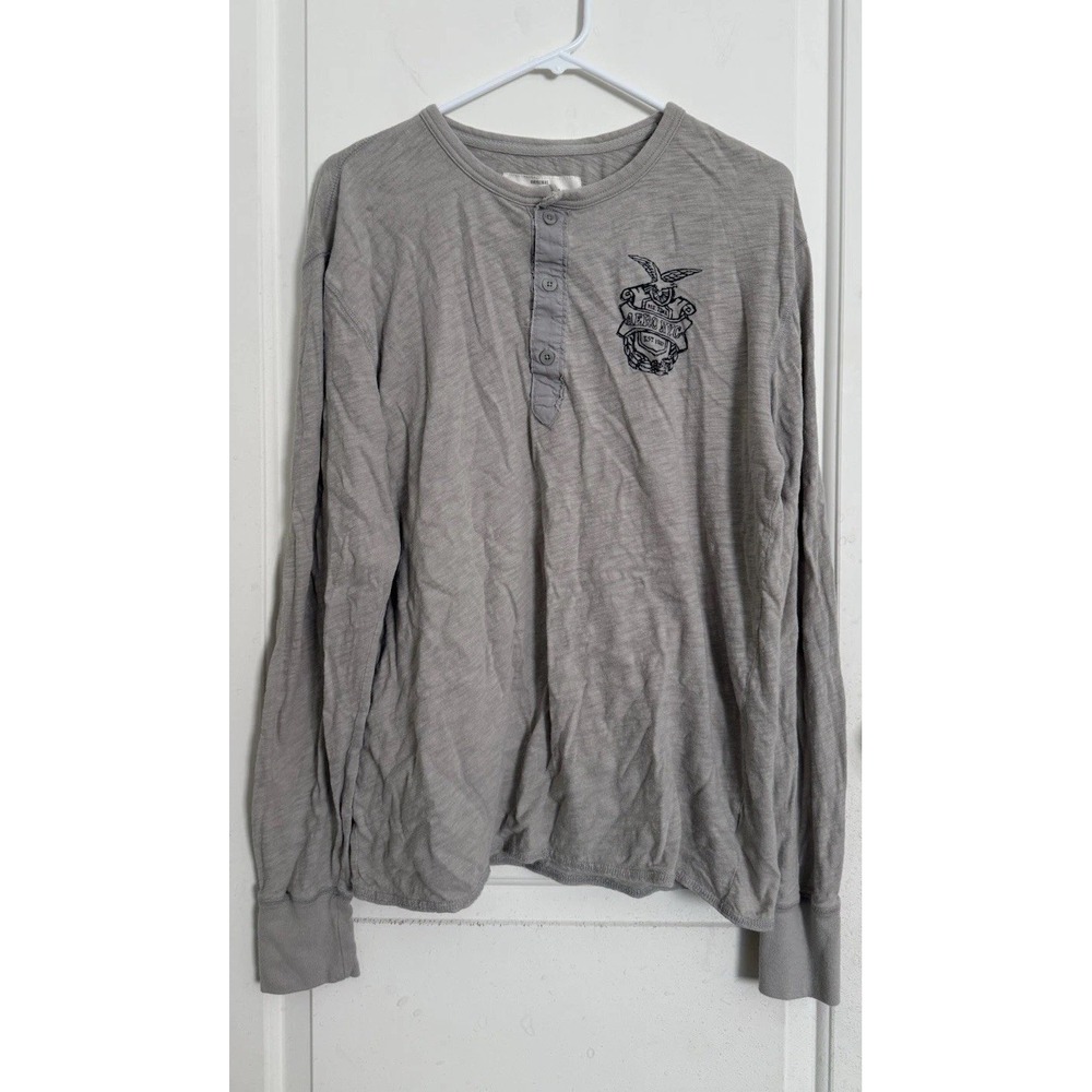 Y2K Aeropostale Shirt Men's Large Grunge Logo Henley Cotton Layering Long Sleeve - Picture 1 of 8